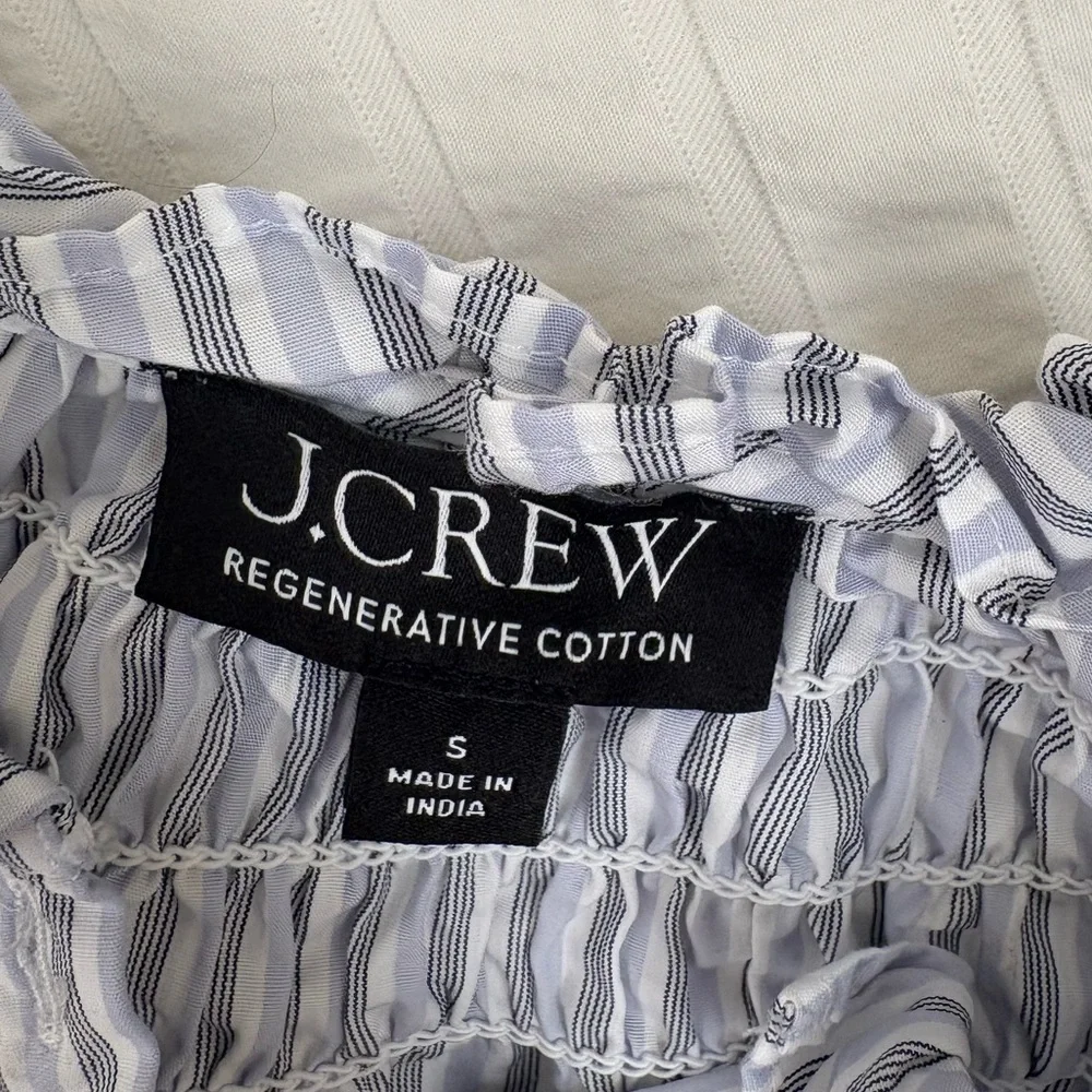 J. Crew Blue and White Striped Blouse with Ruffle Sleeves - Picture 3 of 3